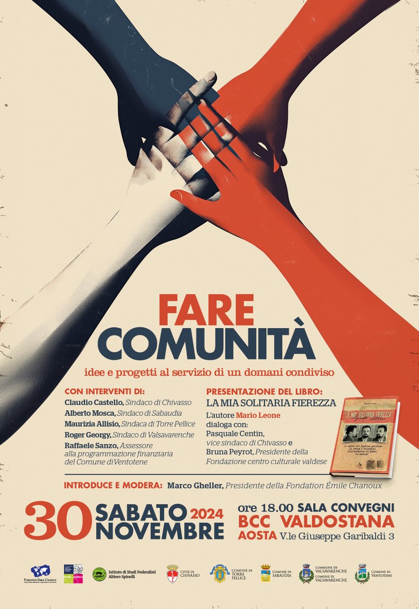 fondchanoux's tweet photo. Vi aspettiamo sabato alle 18 alla BCC valdostana. Verrà presentato l'ultimo libro di Mario Leone dedicato ad Altiero Spinelli e i comuni di Valsavarenche, Torre Pellice, Sabaudia, Ventotene e Chivasso si incontreranno per riflettere su cosa significa fare comunità https://t.co/anwE4ArJ6p