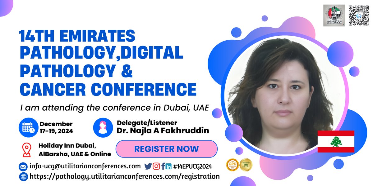 Pathology Experts (@pathologyexper1) on Twitter photo NEW DELEGATE ANNOUNCEMENT!!!
We are thrilled to announce that “Dr. Najla A Fakhruddin” is attending as a listener at the upcoming #14EPUCG2024 Conference, which is CME/CPD accredited, from Dec 17–19, 2024, in Dubai, UAE & Virtual.
Register link here: pathology.utilitarianconferences.com/registration NEW DELEGATE ANNOUNCEMENT!!!
We are thrilled to announce that “Dr. Najla A Fakhruddin” is attending as a listener at the upcoming #14EPUCG2024 Conference, which is CME/CPD accredited, from Dec 17–19, 2024, in Dubai, UAE & Virtual.
Register link here: pathology.utilitarianconferences.com/registration