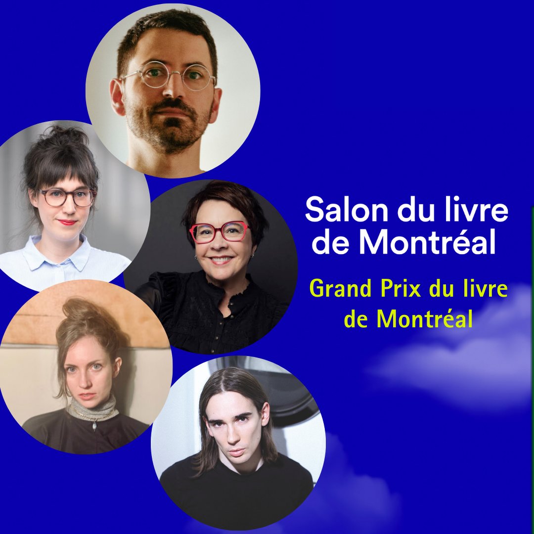 Bibliothèques de Montréal (@bibliomontreal) on Twitter photo Les 5 finalistes du #GrandPrixdulivre de <a href="/MTL_Ville/">Ville de Montréal</a> sur la même scène! Découvrez ce qu'ils ont à nous dire sur leur oeuvre, en attendant la remise du prix le 11 décembre!
➡️ Au <a href="/salonlivremtl/">Salon du livre de Montréal</a>, dimanche à 16h, sur la scène de l'Espace littéraire. Les 5 finalistes du #GrandPrixdulivre de <a href="/MTL_Ville/">Ville de Montréal</a> sur la même scène! Découvrez ce qu'ils ont à nous dire sur leur oeuvre, en attendant la remise du prix le 11 décembre!
➡️ Au <a href="/salonlivremtl/">Salon du livre de Montréal</a>, dimanche à 16h, sur la scène de l'Espace littéraire.