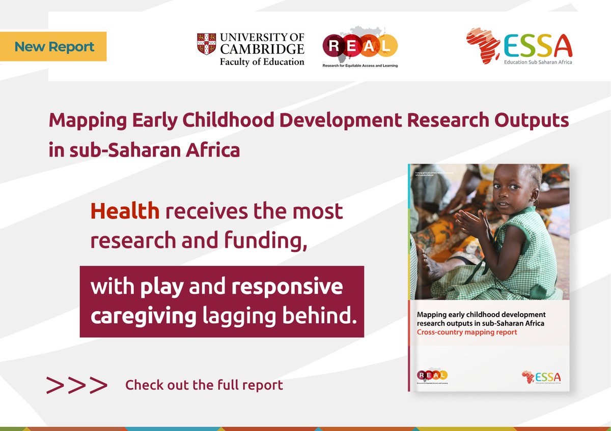 ESSA (@essa_africa) on Twitter photo <a href="/REAL_Centre/">REALCentre Cambridge</a> & ESSA report on ECD research in sub-Saharan Africa led by <a href="/E_mueni/">Eunice Mueni</a>. More funding needed for play/responsive caregiving.
▫️Summary: lnkd.in/eHz6NuDc
▫️Full report: bit.ly/415gnS0
▫️<a href="/UKFIET/">UKFIET</a> blog highlighting key findings: bit.ly/3VeuxfP <a href="/REAL_Centre/">REALCentre Cambridge</a> & ESSA report on ECD research in sub-Saharan Africa led by <a href="/E_mueni/">Eunice Mueni</a>. More funding needed for play/responsive caregiving.
▫️Summary: lnkd.in/eHz6NuDc
▫️Full report: bit.ly/415gnS0
▫️<a href="/UKFIET/">UKFIET</a> blog highlighting key findings: bit.ly/3VeuxfP