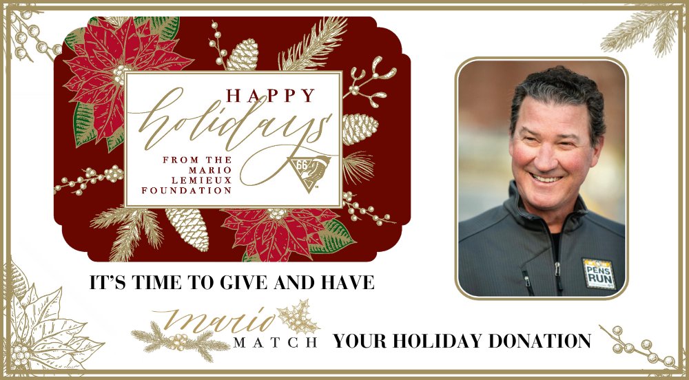 MarioLemieuxFdn's tweet image. A Lemieux Foundation holiday tradition, Mario and Nathalie Lemieux will once again match each gift through December 31, up to $500,000, in support of cancer research, patient care and Austin’s Playrooms!

Give and have Mario Match your donation ➜ mariolemieux.org/2024-holiday-g…