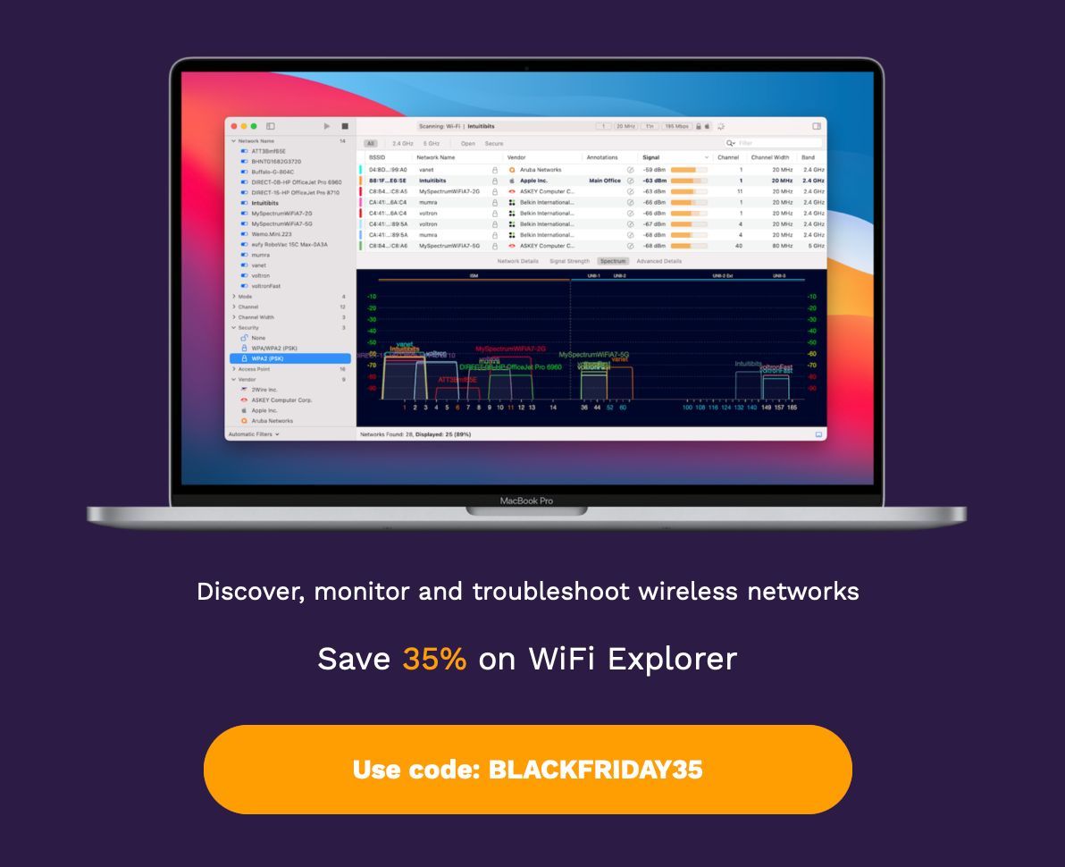 BLACK FRIDAY DEALS: Hurry up and save!

🔥 WiFi Explorer - Save 35% buff.ly/3CAcNFn 
🔥 WiFi Signal - Save 40% buff.ly/4eEadeY 
🔥 Airtool 2 - Save 35% buff.ly/4eJO2ns 
🔥 Transfer - Save 35% buff.ly/4hZE3gH

#BlackFriday #WiFi