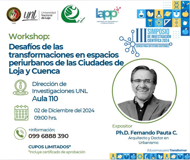 UNLoficial's tweet photo. III Simposio de Investigación Científica por nuestros 165 años.
Workshop: Desafíos de las transformaciones en espacios periurbanos de las Ciudades de Loja y Cuenca 🌱🏙️
📞 Más información: 099 6888 390
Regístrate en: https://t.co/9btXWFn9T8
#SimposioUNL
#EducamosParaTransformar https://t.co/vPHRx35Yhl