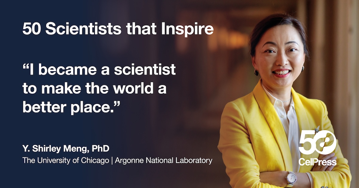 Energy storage expert Y. Shirley Meng was selected as one of our #50ScientistsThatInspire for her leadership in shaping how #battery research is conducted and her commitment to advocating for science. #CP50

Read the full interview: cell.com/news-do/50-ins…