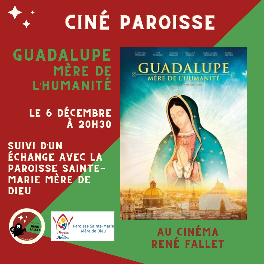 Cinema_RFallet's tweet photo. Notre prochain ciné paroisse aura lieu le vendredi 6 décembre à 20h30 avec le film Guadalupe, Mère de l'Humanité. 

La projection sera suivie d'un temps d'échange avec la paroisse Sainte-Marie Mère de Dieu.

A bientôt dans votre cinéma ! https://t.co/OTlToFGK36