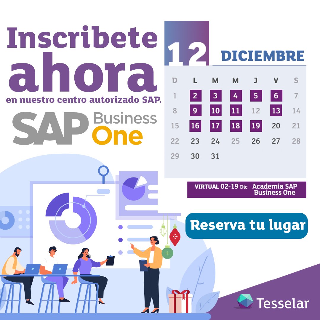 ¡Impulsa tu carrera con SAP Business One! 🎓

Este diciembre, sumérgete en nuestro curso virtual autorizado por SAP en México y adquiere las habilidades para optimizar cada aspecto de la operación empresarial. 

Envíanos un mensaje, reserva tu lugar hoy.

#AcademiaSAP #Tesselar