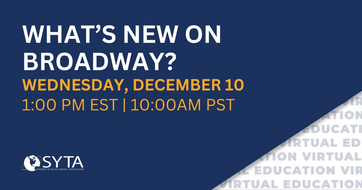 Join Broadway Inbound to explore the 2025 Broadway season. We will discuss the top shows for student groups, what we are anticipating most about the spring, and the current #Broadway trends you need to know about. syta.zoom.us/webinar/regist… #Theatre