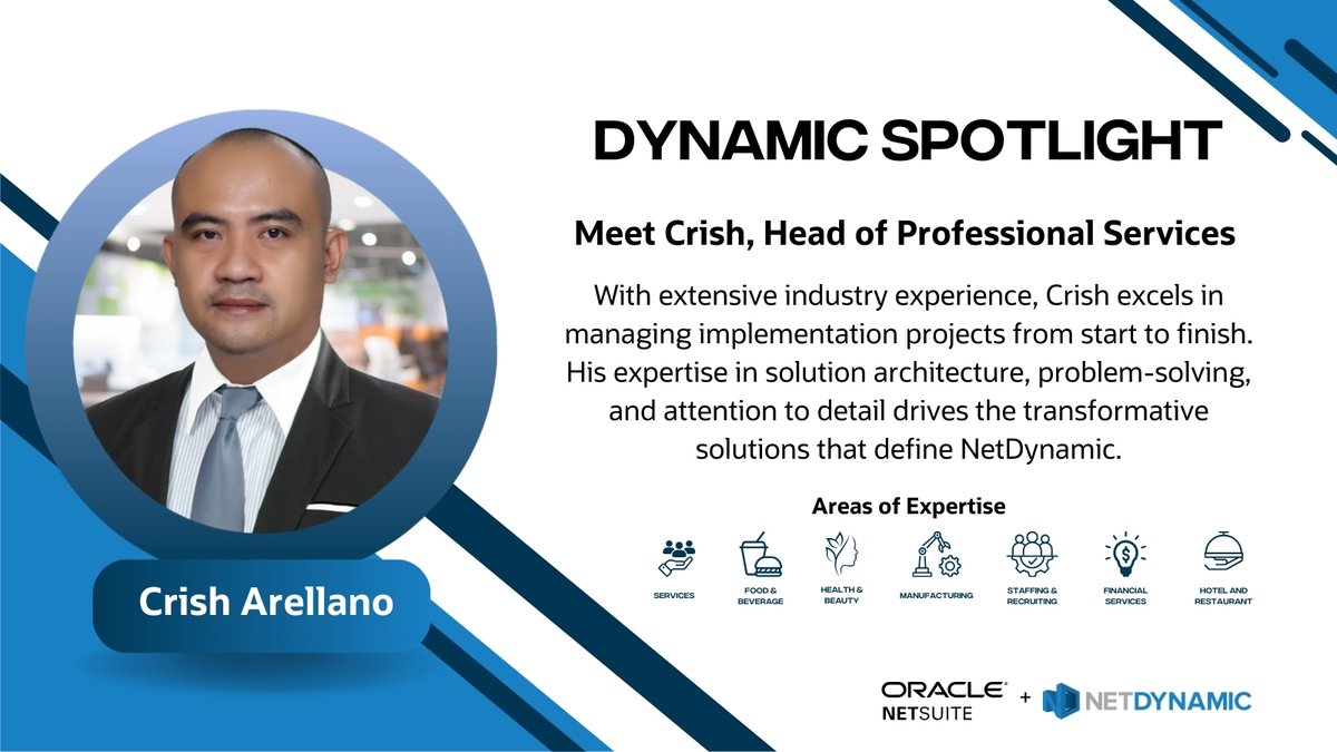 Net_Dynamic's tweet image. Meet Crish, our exceptional Head of Professional Services at NetDynamic! 
At NetDynamic, we&apos;re proud to have top-tier talent like Crish leading the charge! 🙌

#EmployeeSpotlight #TeamNetDynamic #NetSuiteExperts #Implementation #ProfessionalServices #BusinessTransformation