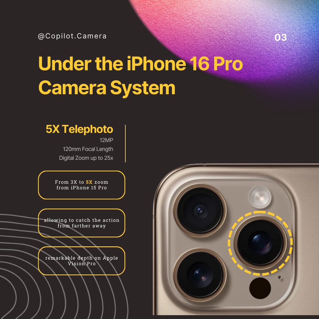 CopilotCamera's tweet image. 📸 Apple iPhone 16 Pro vs. Samsung Galaxy Ultra 24 🚀

Apple 16 Pro: 6x zoom, Photonic AI and the complete breakdown of their camera system.

Hey, have you checked out how seamlessly their intelligence button works??
(mention how you helped you)

#Apple16Pro #CameraAI #apple #AI