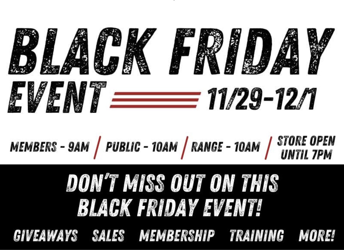 Black Friday is HERE at Centennial Gun Club! 

➡️ 50% off Membership Initiation Fee 
➡️ Up to 30% off Select Items 
➡️ 20% off Training Classes
➡️ Up to 20% off Gunsmithing

Deals run 11/29 - 12/1, so don’t wait!