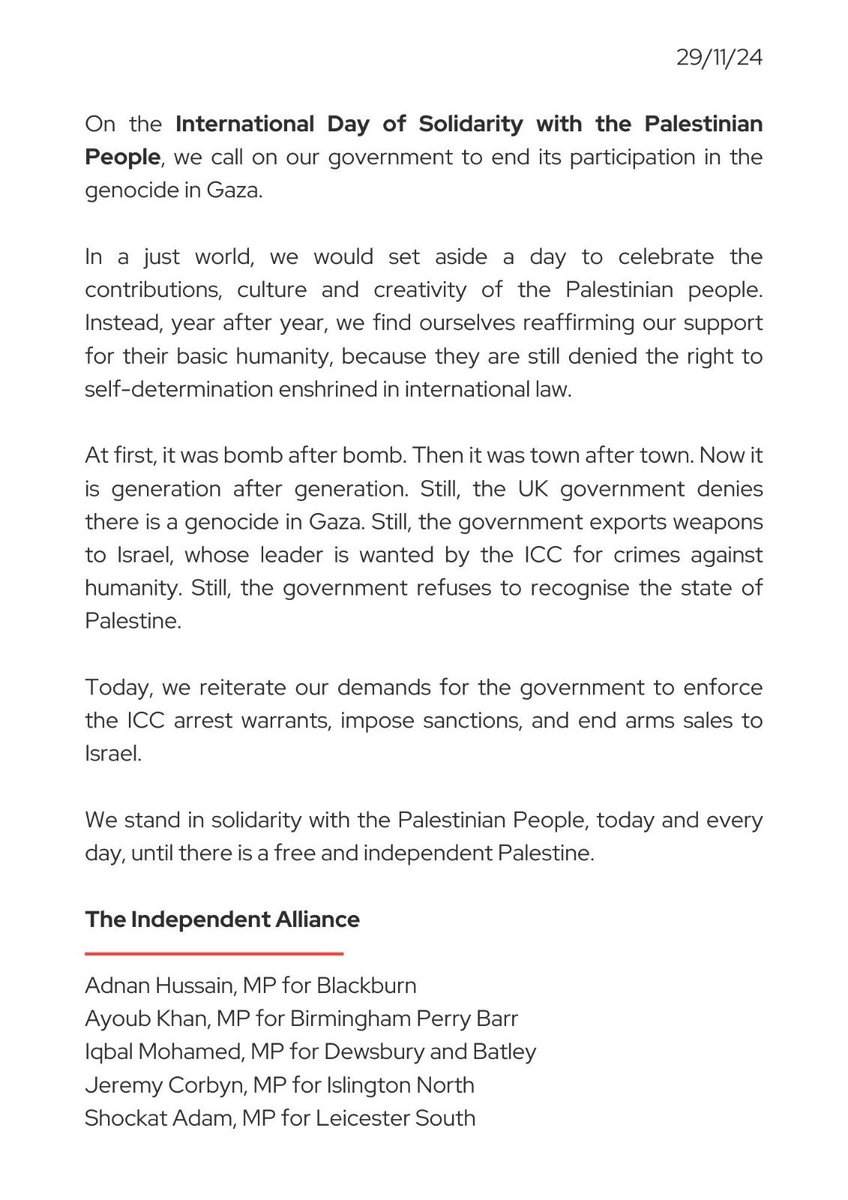 On the International Day of Solidarity with the Palestinian People, we call on the government to end its participation in genocide.

We stand in solidarity with the Palestinian people, today and every day, until there is a free and independent  Palestine.
