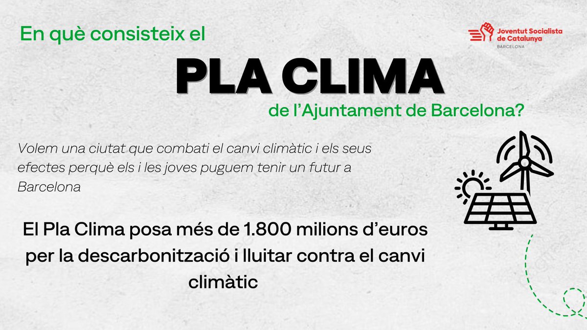 jscbarcelona's tweet photo. 🌱L'Ajuntament de Barcelona dota d'inversió, fins al 2030, les mesures necessàries per aconseguir els objectius del Pla Clima, distribuïts en sis eixos de treball, energia, mobilitat, barris, adaptació, pla calor i participació ciutadana. https://t.co/95ucBu6S1W