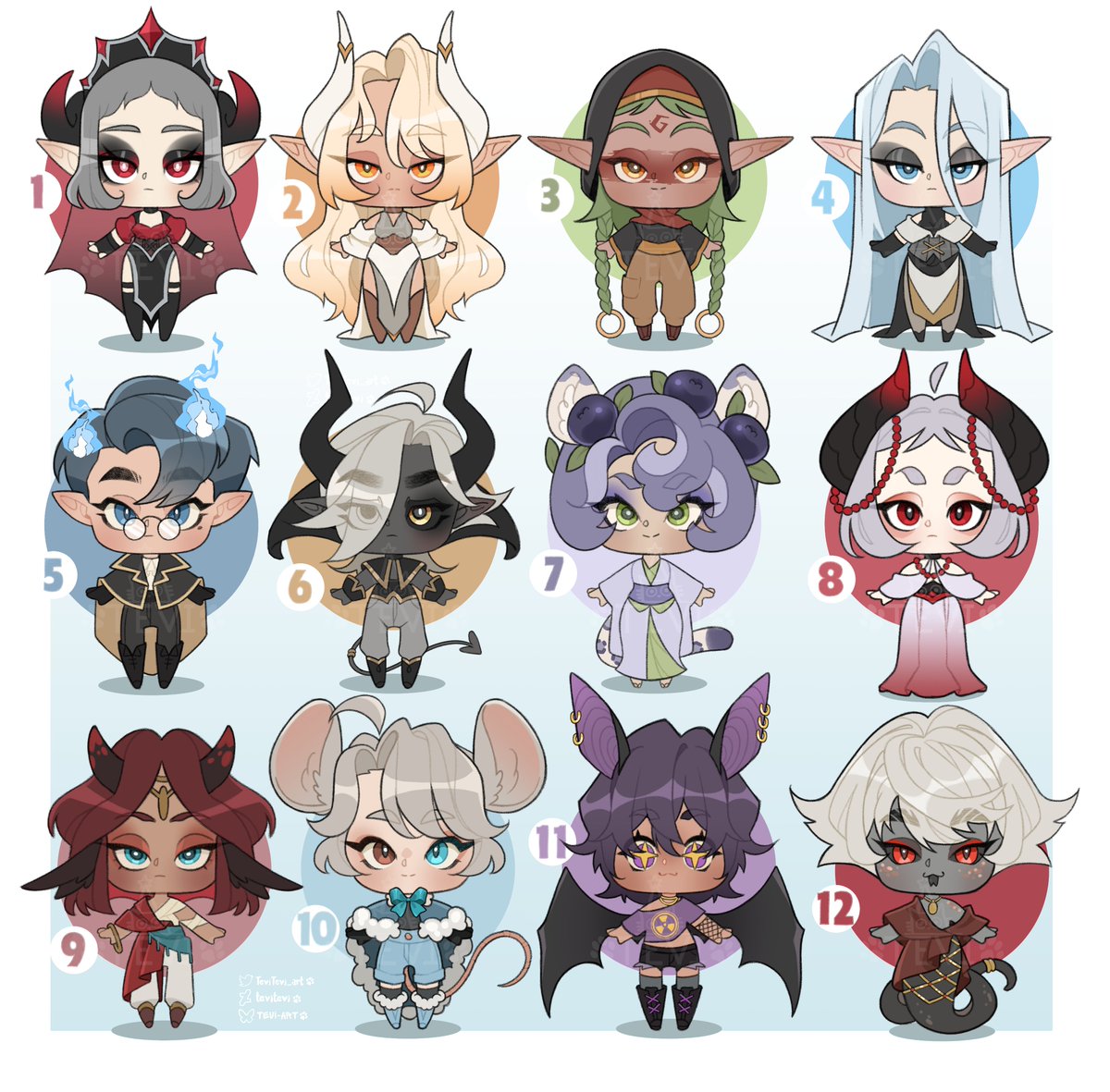 ✨Mini Chibi #adoptes auction!✨

🌈Price (each):
🍀SP1:$35 (chibi + PNG file)
🍀SP2: $85 (SP1+Headshot)
🍀SP3: $180 (SP1+full body)

❗️Payment via boosty/ hipolink/easystart
💜Please, comment or DM to claim!

💗Your RT help me a lot! Thank you very much! QwQ
#DnD #adoptables