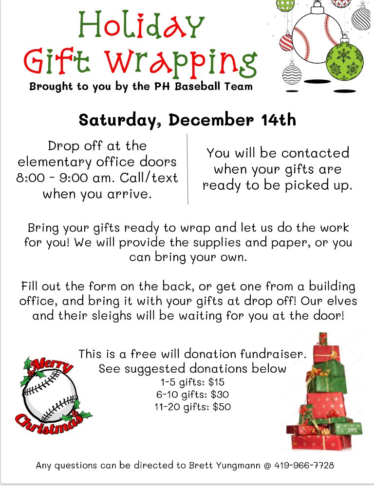 Black Friday shoppers: PH Baseball can wrap those gifts you buy! Bring them in- we’ll take care of you AND save you some time this holiday season.