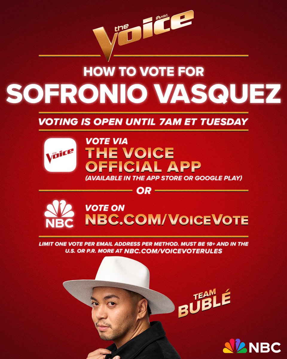 We’re going live on #TheVoice. My fate
moving to The Voice Finale is in your hands America! Below is the mechanics on how to vote for me this MONDAY/ DEC 2, 2024 🇺🇸🇵🇭 Watch it only at Peacock TV 

Maraming Salamat Pilipinas and Utica