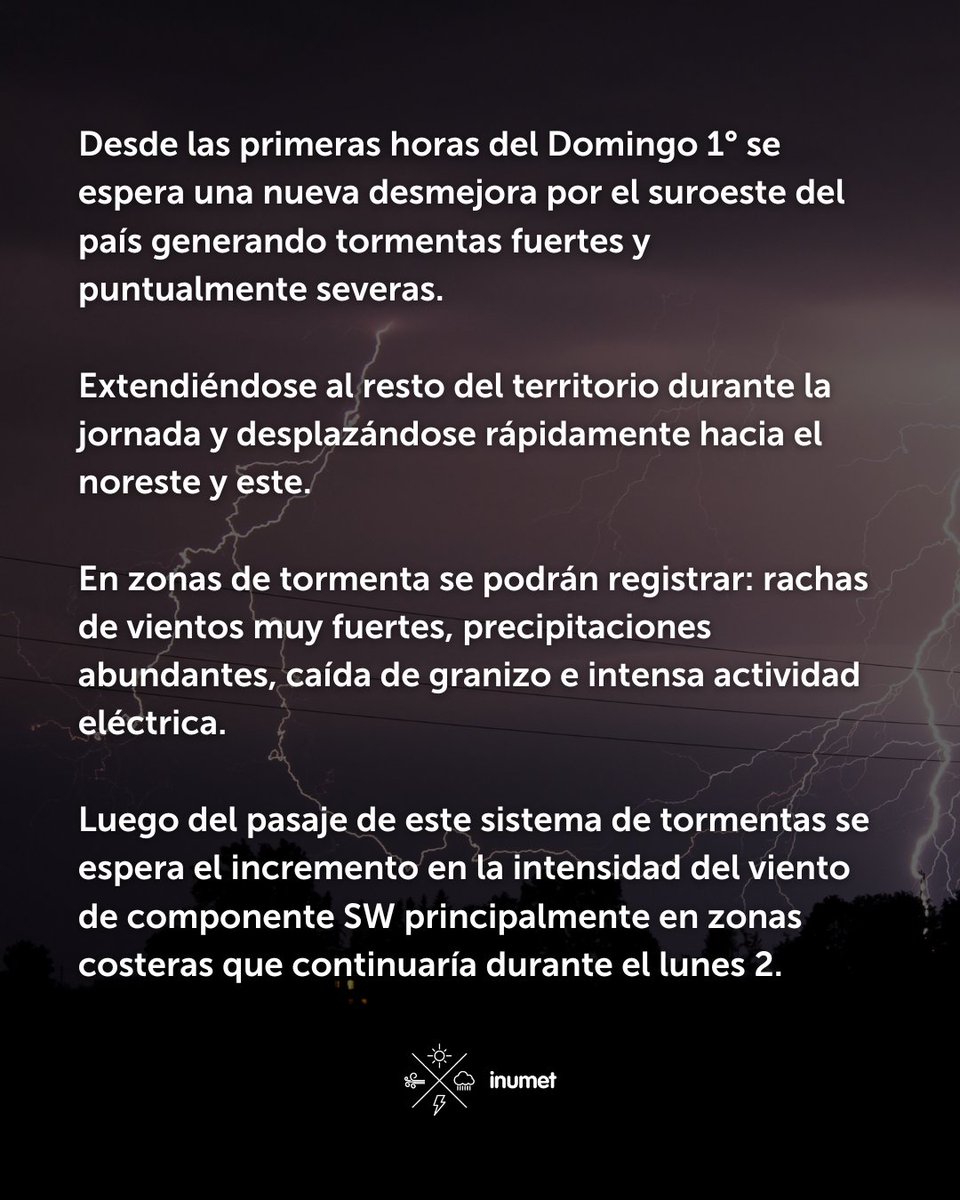 Inumet_'s tweet photo. #AvisoALaPoblación por tormentas fuertes y severas con precipitaciones abundantes. https://t.co/RjJtPbTcuh