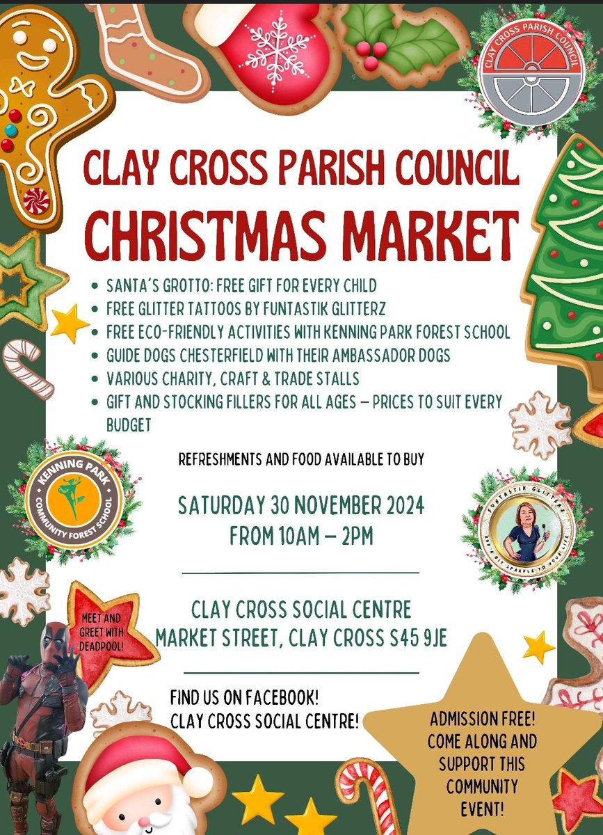 Tomorrow is the Clay Cross Parish Council Christmas Market.
10am-2pm at the Clay Cross Social Centre.