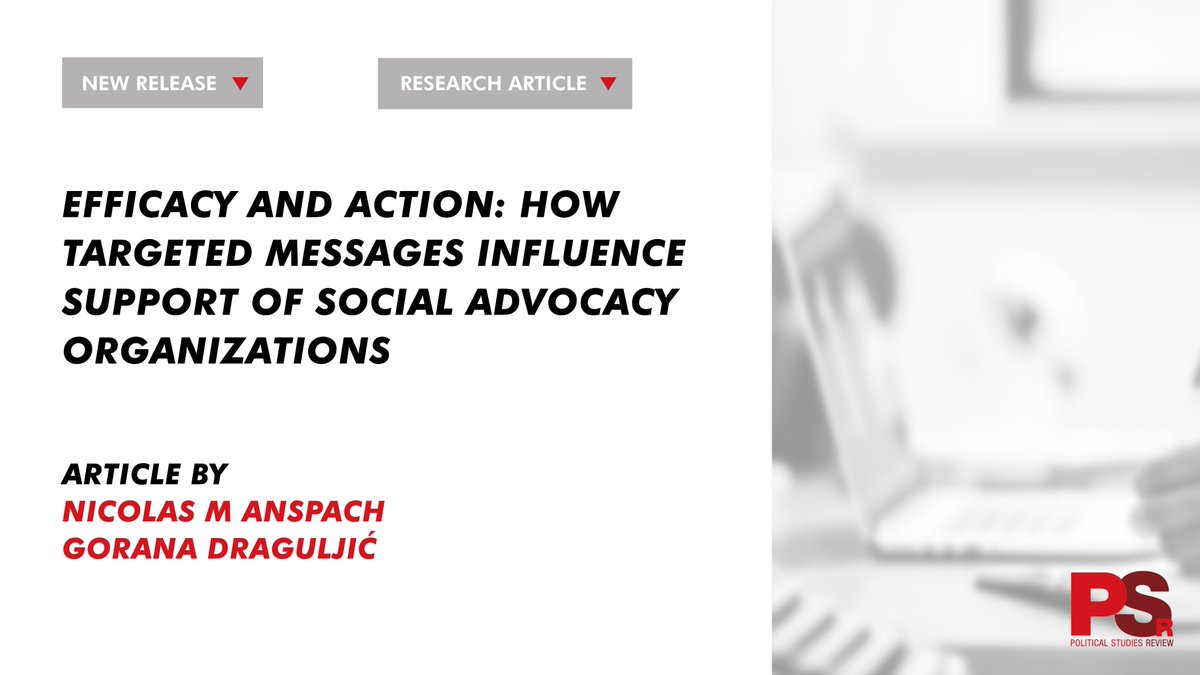 Political Studies Review (@polstudiesrev) on Twitter photo 🔺 New release 🔺"We find that while motivational messages often increase the intent to support a campaign, they only induce behavioral change in limited contexts."
👉More: tiny.cc/8s0yzz
<a href="/PolStudiesAssoc/">Political Studies Association</a>  <a href="/SageCQPolitics/">Sage Politics</a> 🔺 New release 🔺"We find that while motivational messages often increase the intent to support a campaign, they only induce behavioral change in limited contexts."
👉More: tiny.cc/8s0yzz
<a href="/PolStudiesAssoc/">Political Studies Association</a>  <a href="/SageCQPolitics/">Sage Politics</a>