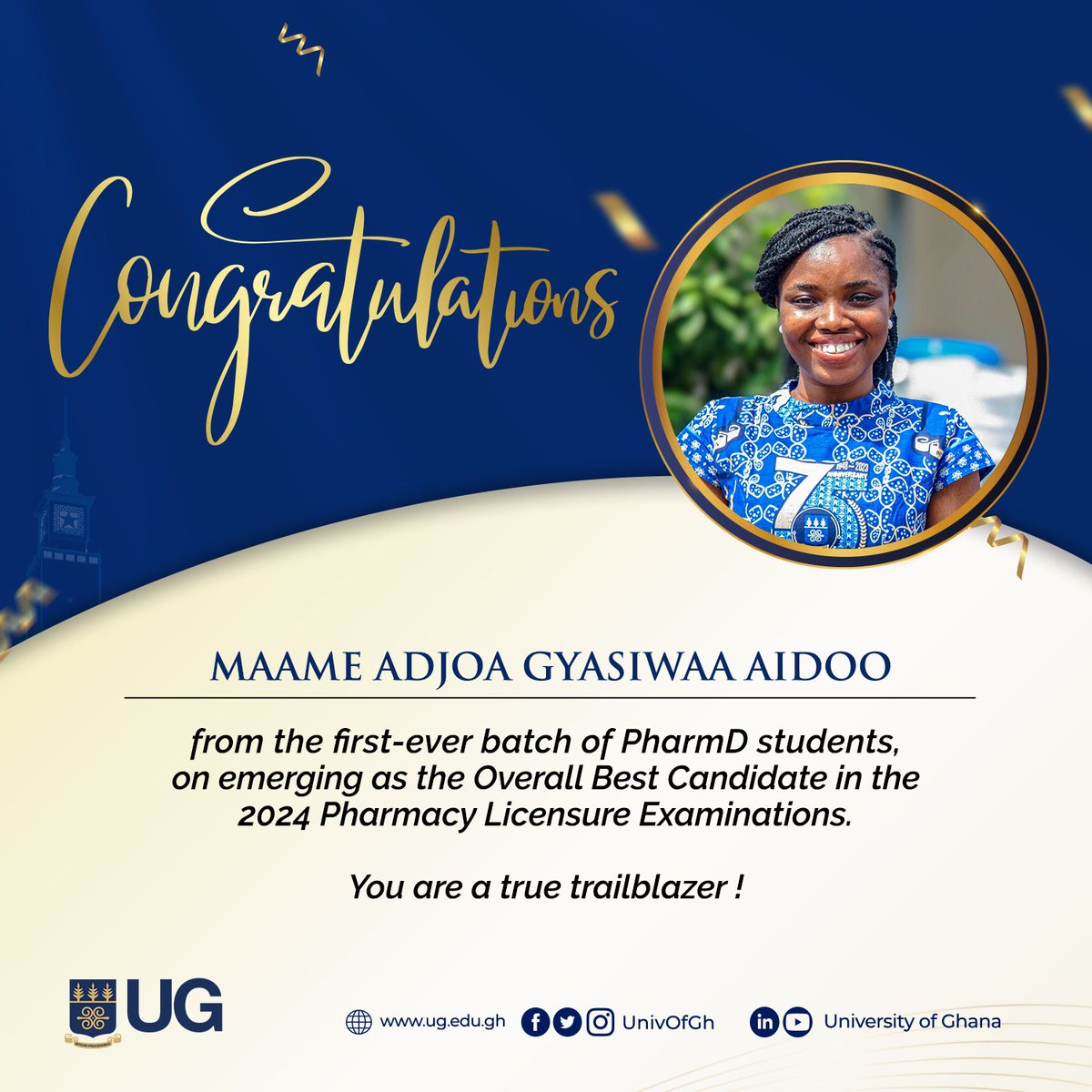 UnivofGh's tweet image. 𝐔𝐆 𝐏𝐡𝐚𝐫𝐦𝐚𝐜𝐲 𝐒𝐭𝐮𝐝𝐞𝐧𝐭 𝐓𝐨𝐩𝐬 𝟐𝟎𝟐𝟒 𝐆𝐡𝐚𝐧𝐚 𝐏𝐡𝐚𝐫𝐦𝐚𝐜𝐲 𝐏𝐫𝐨𝐟𝐞𝐬𝐬𝐢𝐨𝐧𝐚𝐥 𝐐𝐮𝐚𝐥𝐢𝐟𝐲𝐢𝐧𝐠 𝐄𝐱𝐚𝐦𝐬 (𝐆𝐏𝐏𝐐𝐄)

Read more: bit.ly/UGSoPTopsGhana

#TransformativeStudentExperience
#IntegriProcedamus