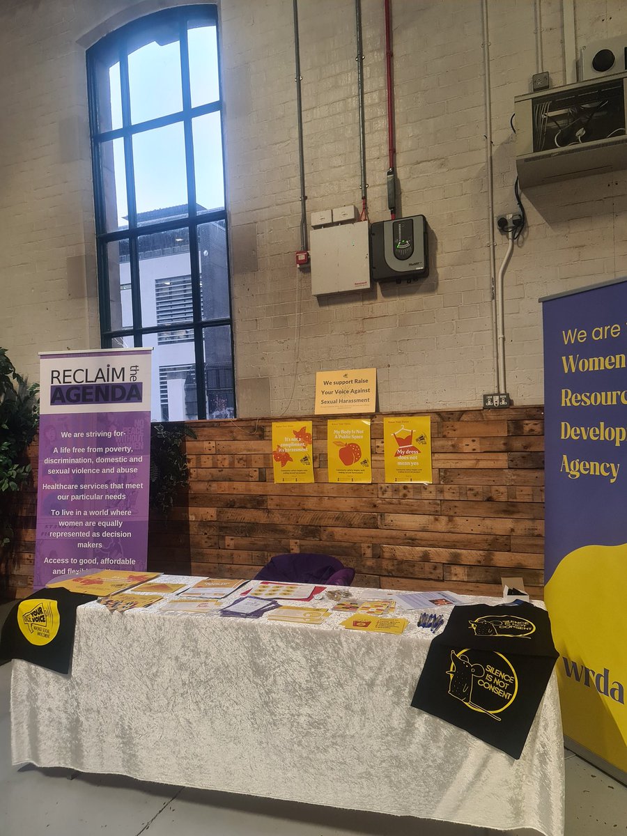 We're at St George's Market until 2pm today stop by to find out more about our work, pick up a poster or a postcard, and have a go at our quiz. We'll be here Saturday and Sunday too! #16DaysNI #16Days
