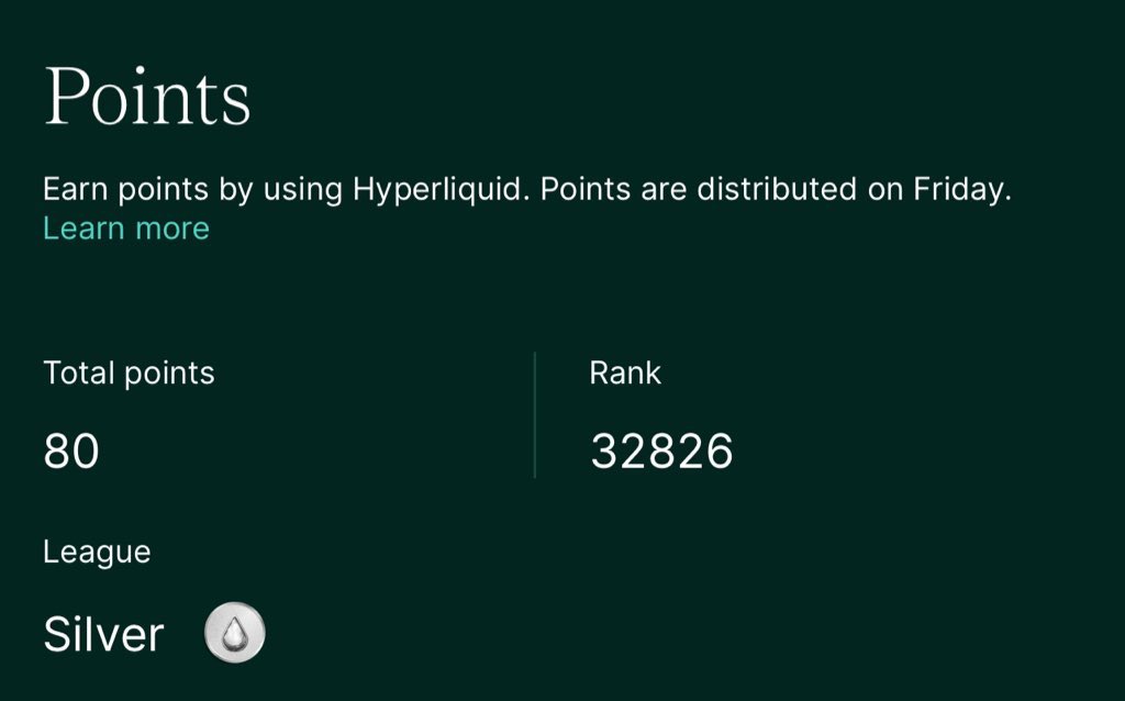 Hyperliquid missor forever unless there’s something we can do about it, 80 Points but unaware of the tos signing I missed my airdrop which could’ve been 2.5K$🪦
$HYPE