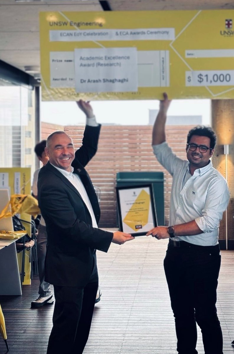 arashshgh's tweet photo. 🎉 Memorable day! Early Career Academic Excellence Award (Research).

With Prof Julien Epps (Dean, Faculty of Engineering).

@UNSWCOMPUTING, @UNSWEngineering, @UNSW https://t.co/EIUsHPa5b4