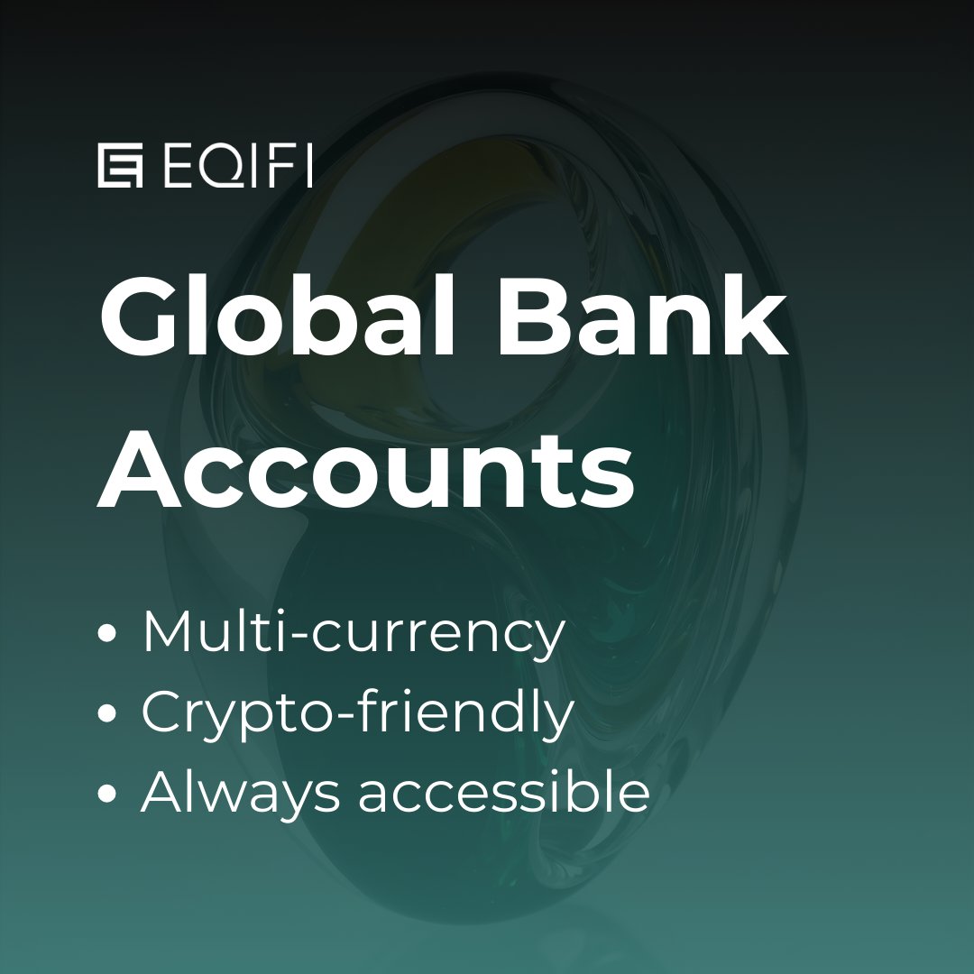 Simplify your finances with EQIFi’s global bank accounts.

Enjoy access to SWIFT &amp; SEPA-enabled IBAN accounts with support for over 100 currencies, including USD, EUR, GBP, CAD, and more. Start your journey to seamless financial management today.

#GlobalBanking #MultiCurrency