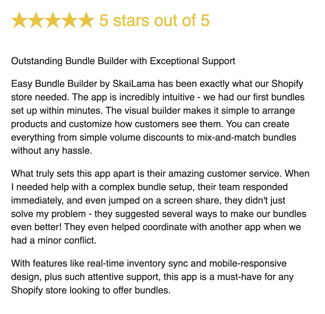 Installed on 24th Nov &amp; got the bundle builder ready in time for Black Friday. 4 days is all it took.

The choice is simple

Go custom, pay a bomb while waiting for weeks to go live

Or

Go with Easy Bundles - Quick to deploy, complete design flexibility, &amp; affordable