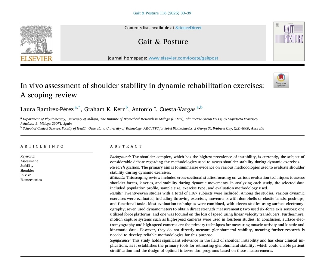 Recién salido del horno 🔥

Scoping review acerca de las herramientas de medición objetiva que pueden ser aplicadas in-vivo para estimar la estabilidad glenohumeral.
doi.org/10.1016/j.gait…