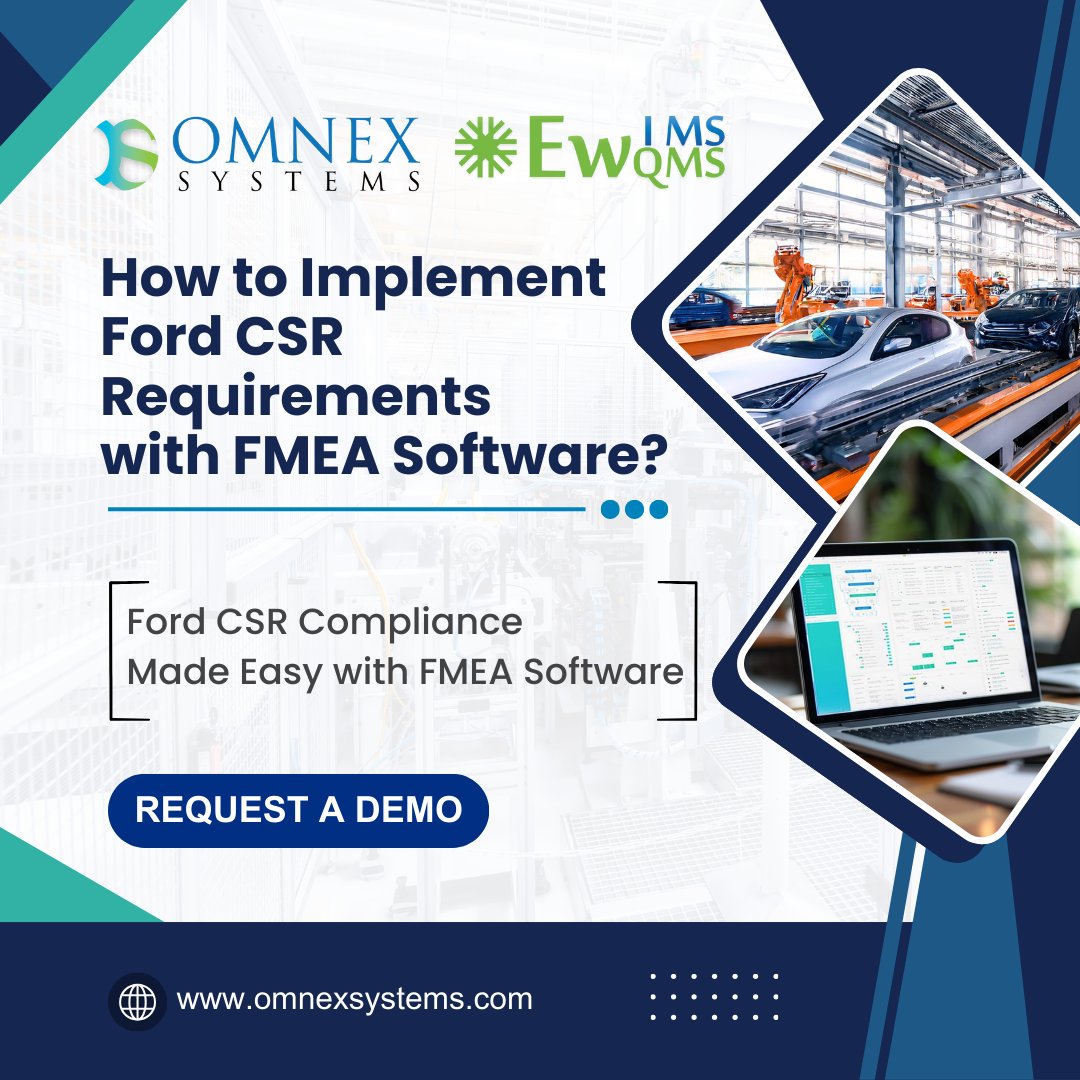 OmnexSystemsLLC's tweet image. hubs.li/Q02ZRypT0
𝐒𝐭𝐫𝐞𝐚𝐦𝐥𝐢𝐧𝐞 𝐅𝐨𝐫𝐝 𝐂𝐒𝐑 𝐂𝐨𝐦𝐩𝐥𝐢𝐚𝐧𝐜𝐞 𝐰𝐢𝐭𝐡 𝐀𝐝𝐯𝐚𝐧𝐜𝐞𝐝 𝐅𝐌𝐄𝐀 𝐒𝐨𝐟𝐭𝐰𝐚𝐫𝐞

Omnex Systems offers global-level foundation FMEAs with inheritance capabilities, allowing efficient updates across part families.

#FMEAsoftware