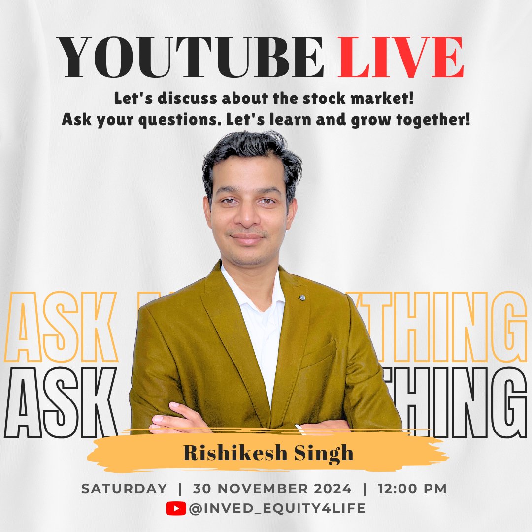 InVed_Research's tweet image. Let's JOIN #YouTube LIVE
Session start at
12:00 PM Afternoon .

🔗Link: youtube.com/live/URN6PF_zv…

You can subscribe our YouTube channel to get stocks study/analysis, YouTube Live, Market view &amp;amp; learning videos. ✌️

#InVed #Equity4Life