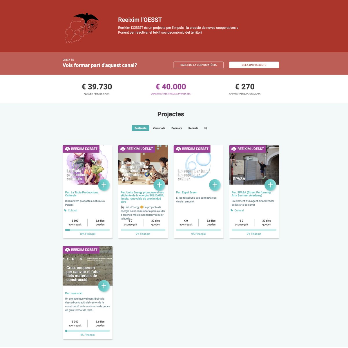 💥 Ja podeu cofinançar els projectes cooperatius guanyadors del Matchfunding de Reeixim L'OESST!

Avui arrenca la campanya de micromecenatge per l’impuls i la creació de noves cooperatives a Ponent.

Coneix els 5 projectes seleccionats i col·labora a 👉 goteo.cc/reeiximoest