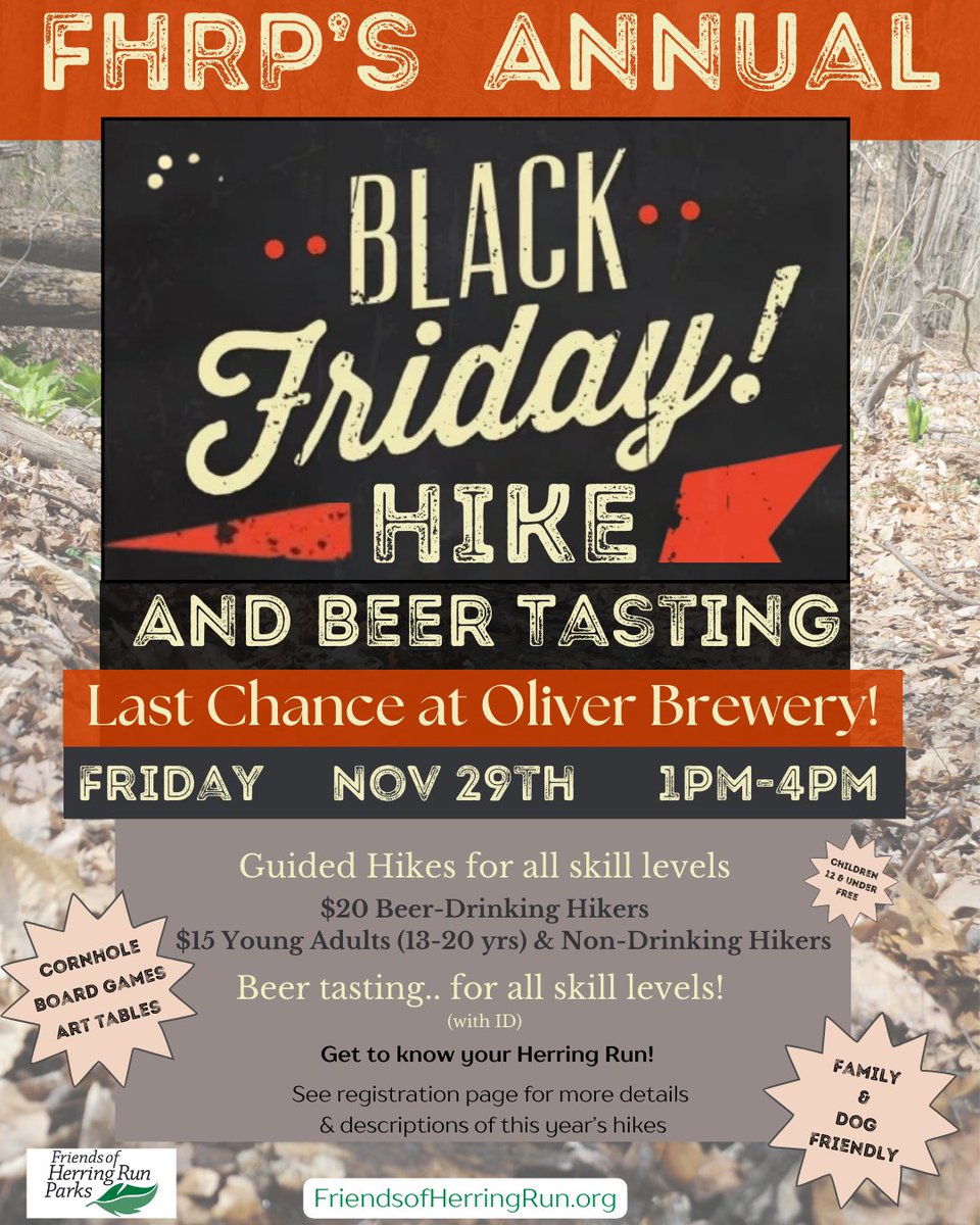 Ditch the shopping cart and lace up your hiking boots this Black Friday! Join us and the Friends of Herring Run Parks for their Annual Black Friday Hike and Beer Tasting. #oliverbrewingco #mdbeer #dirnklocal #baltimore #charmcity #bmore #mybmore