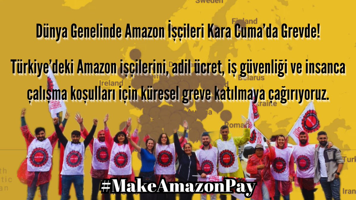 DGDSEN's tweet image. Türkiye&apos;deki tüm Amazon işçilerine çağrı!

Amazon&apos;daki taşeron çalışma ve kampanya dönemi ağır iş yüküne karşı harekete geçme zamanı!

29 Kasım - 2 Aralık tarihlerinde “Amazon&apos;a Ödet” grevi kapsamında dünya genelinde Amazon işçileri iş bırakıyor.

#MakeAmazonPay #AmazonaÖdet