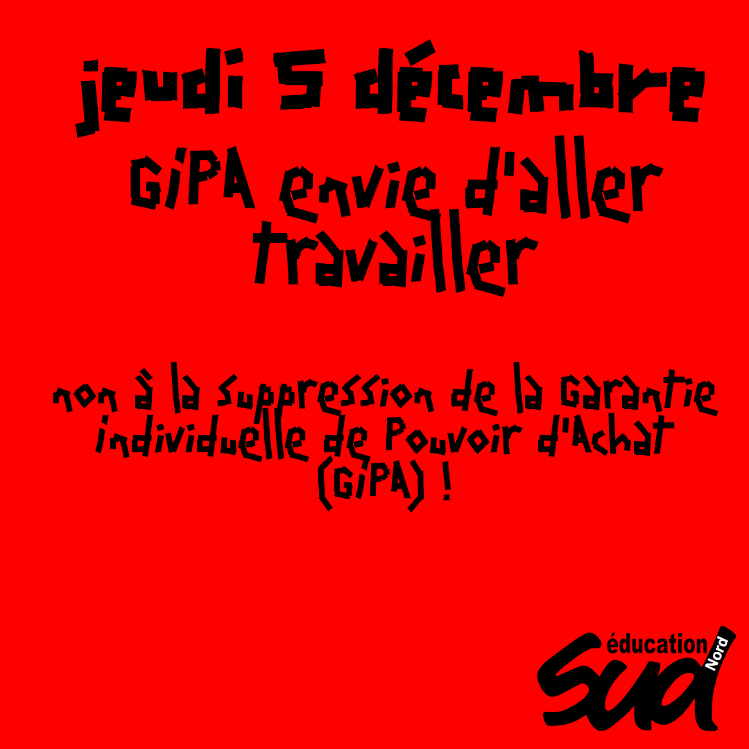 SUDeducation59's tweet photo. 🔴 Jeudi 5 décembre 
GIPA envie d'aller travailler ! 🤭 https://t.co/1nPsFbjInp