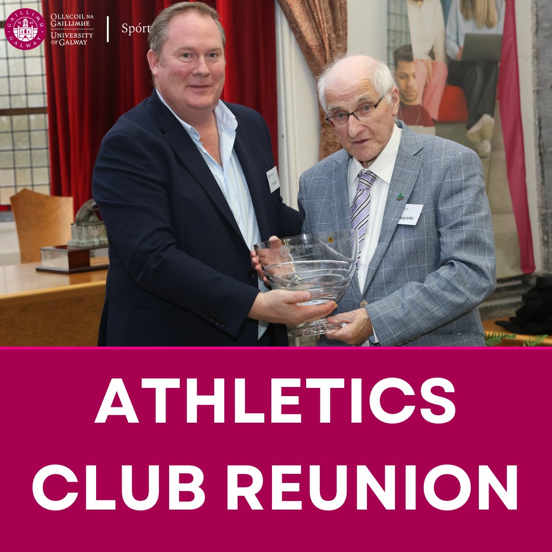 University of Galway Sport (@unigalwaysport) on Twitter photo The <a href="/uniofgalway/">Ollscoil na Gaillimhe | University of Galway</a> Athletics Club hosted a reunion, featuring guest of honour Padraig Griffin 🎉
With current members joining in, the Athletics Club alumni got to see the recently won Fox Trophy 🏆
universityofgalway.ie/alumni-friends…
<a href="/ConnachtAths/">Connacht Athletics</a> <a href="/irishathletics/">Athletics Ireland</a> The <a href="/uniofgalway/">Ollscoil na Gaillimhe | University of Galway</a> Athletics Club hosted a reunion, featuring guest of honour Padraig Griffin 🎉
With current members joining in, the Athletics Club alumni got to see the recently won Fox Trophy 🏆
universityofgalway.ie/alumni-friends…
<a href="/ConnachtAths/">Connacht Athletics</a> <a href="/irishathletics/">Athletics Ireland</a>