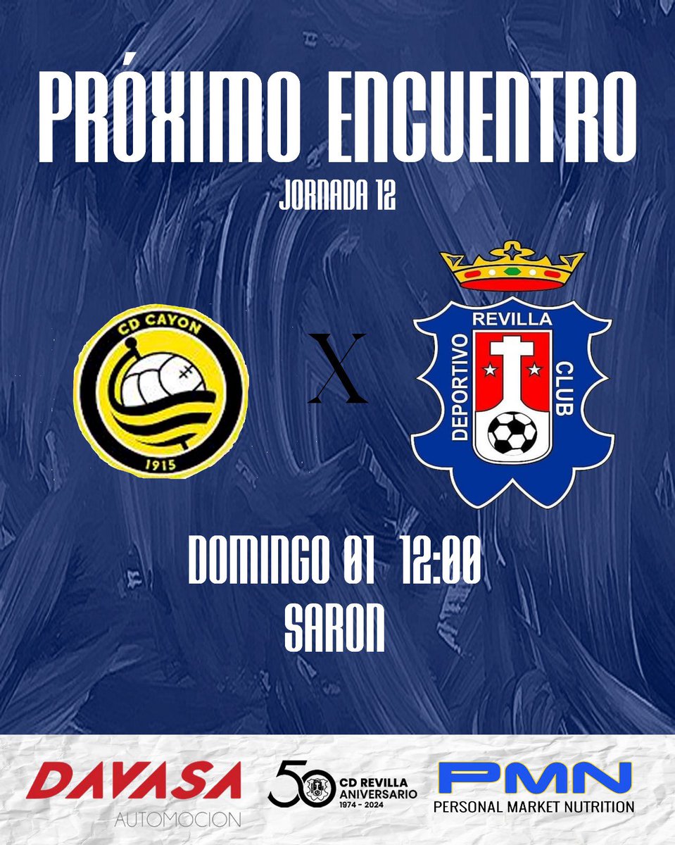 Club Deportivo Revilla (@cdrevilla74) on Twitter photo 🔜HORARIO JORNADA 13
🗓️ Domingo 01 de Noviembre
🕖 12:00H
🆚 <a href="/CDCayon/">Club Deportivo Cayón</a>
🏆 3 RFEF
🏟️ Sarón
#vamosrevilla❤️💙 🔜HORARIO JORNADA 13
🗓️ Domingo 01 de Noviembre
🕖 12:00H
🆚 <a href="/CDCayon/">Club Deportivo Cayón</a>
🏆 3 RFEF
🏟️ Sarón
#vamosrevilla❤️💙