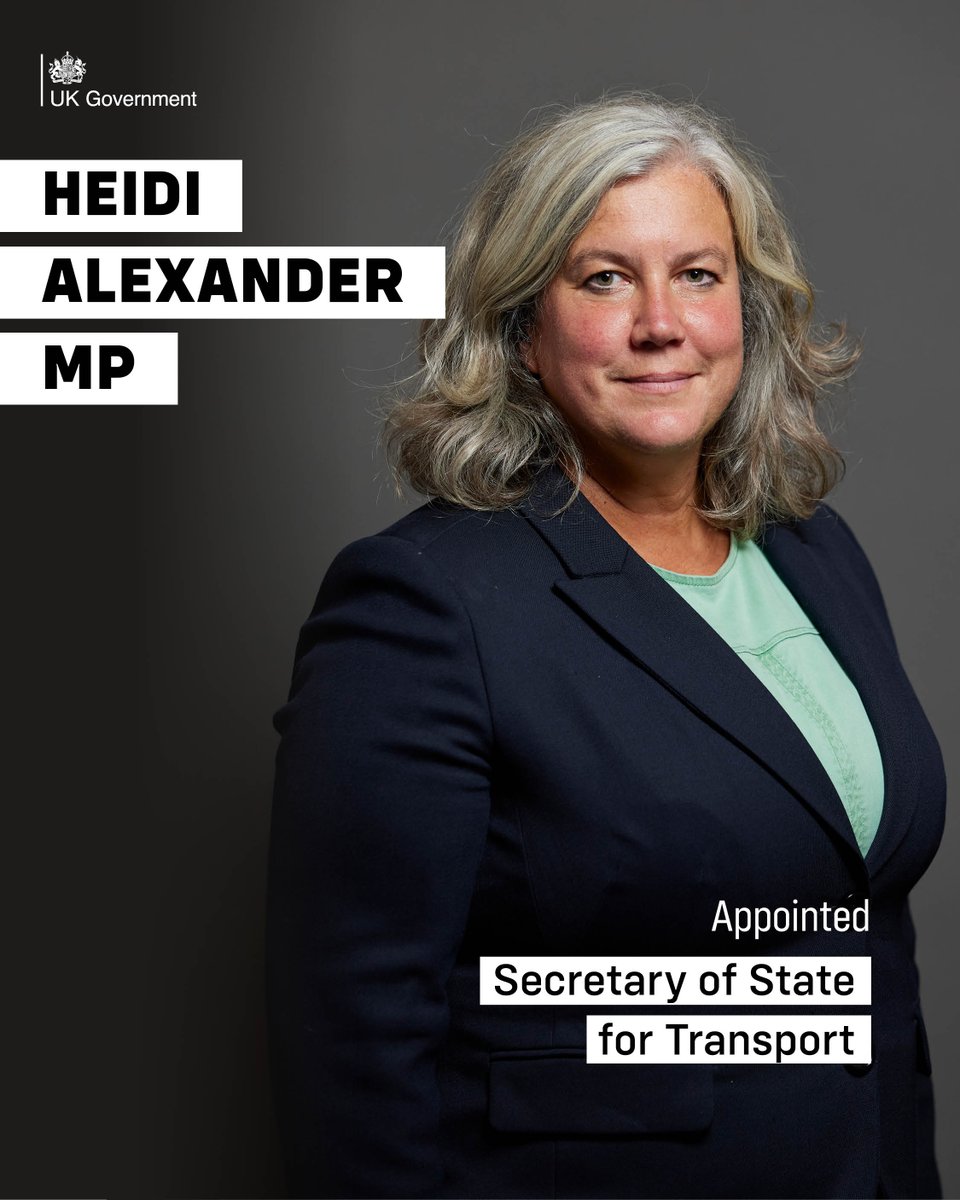 UK Prime Minister (@10downingstreet) on Twitter photo Heidi Alexander MP <a href="/Heidi_Labour/">Heidi Alexander MP</a> has been appointed Secretary of State for Transport @TransportGovUK. Heidi Alexander MP <a href="/Heidi_Labour/">Heidi Alexander MP</a> has been appointed Secretary of State for Transport @TransportGovUK.