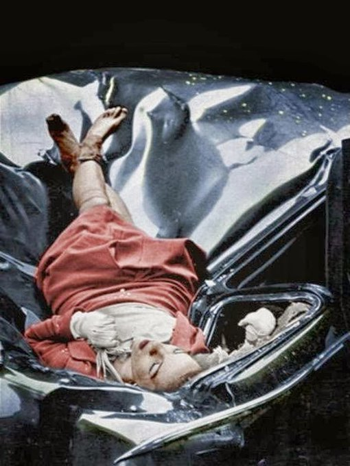 VertigoWarrior's tweet photo. 7. The body of 23-year-old bookkeeper Evelyn McHale rests peacefully atop a crumpled limousine minutes after she jumped to her death from the Empire State Building, 1947. The photo has been dubbed "the most beautiful su!cide.” https://t.co/HjhObmX2KC