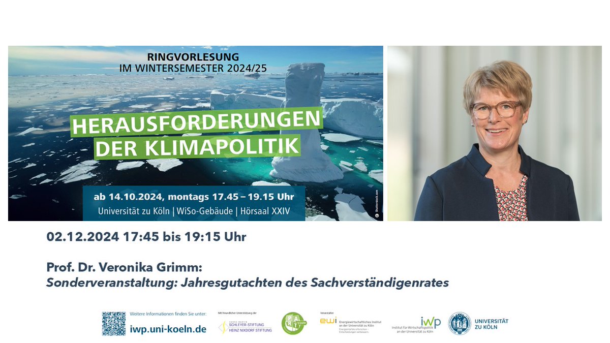 IWP Uni Köln (@iwp_uni_koeln) on Twitter photo Am kommenden Montag wird <a href="/GrimmVeronika/">Veronika Grimm</a> in einer Sonderveranstaltung unserer Ringvorlesung in Zusammenarbeit mit dem <a href="/ewi_koeln/">EWI</a> das aktuelle Jahresgutachten des <a href="/SVR_Wirtschaft/">Sachverständigenrat Wirtschaft</a> vorstellen. Wir sind gespannt auf ihre Beurteilung der deutschen Wirtschaft! Am kommenden Montag wird <a href="/GrimmVeronika/">Veronika Grimm</a> in einer Sonderveranstaltung unserer Ringvorlesung in Zusammenarbeit mit dem <a href="/ewi_koeln/">EWI</a> das aktuelle Jahresgutachten des <a href="/SVR_Wirtschaft/">Sachverständigenrat Wirtschaft</a> vorstellen. Wir sind gespannt auf ihre Beurteilung der deutschen Wirtschaft!