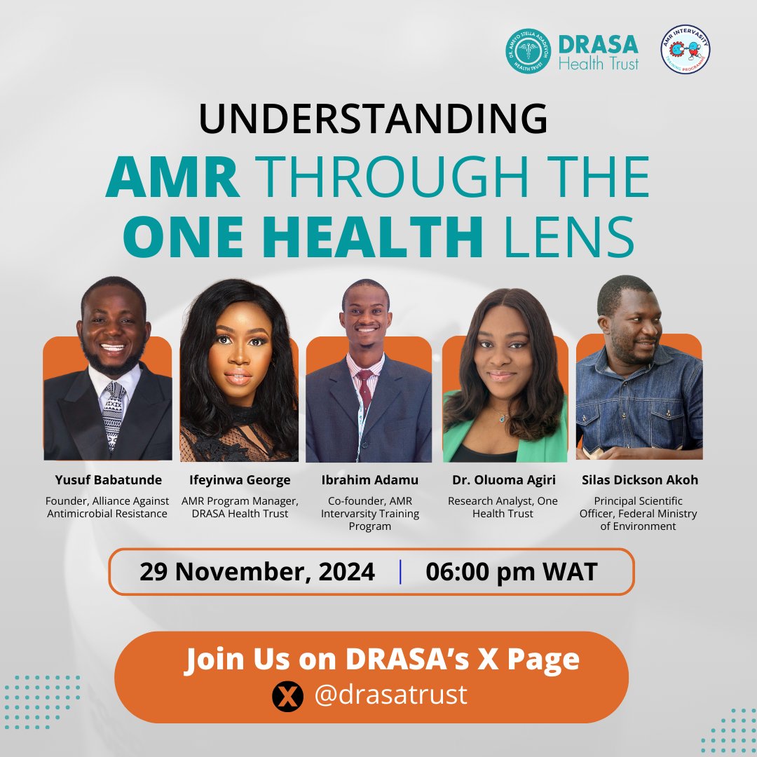 Ibrahim Adamu Ingawa (@ibrahimadamungw) on Twitter photo Join us today on X Space for this insightful conversation co-hosted by <a href="/drasatrust/">DRASA (Dr. Ameyo Stella Adadevoh) Health Trust</a> and <a href="/amr_program/">AMR Intervarsity Training Program</a>
Mark your calendar by 6:00 PM Nigerian Time Join us today on X Space for this insightful conversation co-hosted by <a href="/drasatrust/">DRASA (Dr. Ameyo Stella Adadevoh) Health Trust</a> and <a href="/amr_program/">AMR Intervarsity Training Program</a>
Mark your calendar by 6:00 PM Nigerian Time