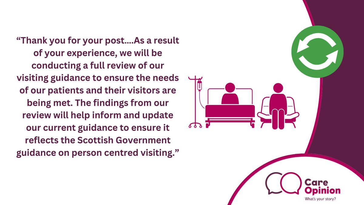 Care Opinion Scot (@careopinionscot) on Twitter photo This story gave the health service a chance to respond and plan a change as a result of the feedback, where the relative explains the potential impact of restricted visiting on their loved oneβ¦read the full story here π
careopinion.org.uk/1275302
<a href="/NHSaaa/">NHS Ayrshire & Arran</a> #Crosshouse #Orthopeadics This story gave the health service a chance to respond and plan a change as a result of the feedback, where the relative explains the potential impact of restricted visiting on their loved oneβ¦read the full story here π
careopinion.org.uk/1275302
<a href="/NHSaaa/">NHS Ayrshire & Arran</a> #Crosshouse #Orthopeadics