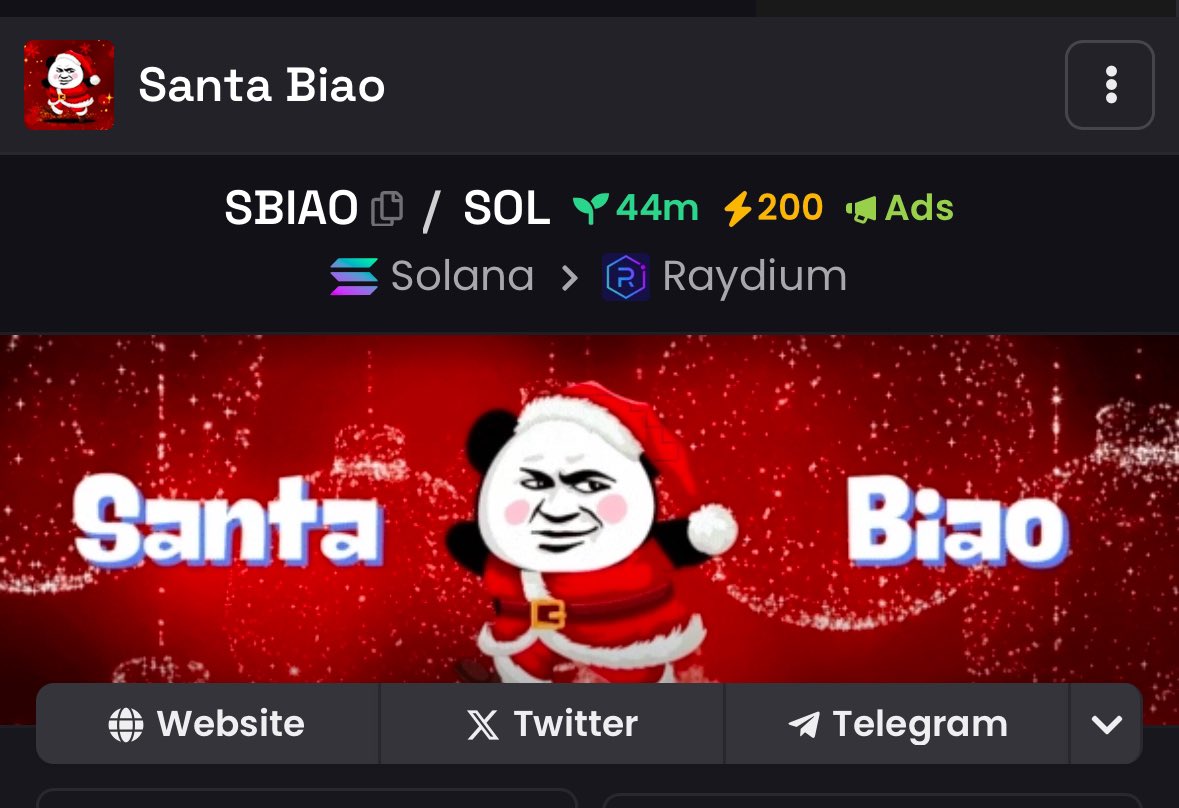 SantaBiao's tweet photo. $SBIAO DEXSCREENER BOOSTED 200x

https://t.co/We64DzCLsb https://t.co/pGh7TQRfFX