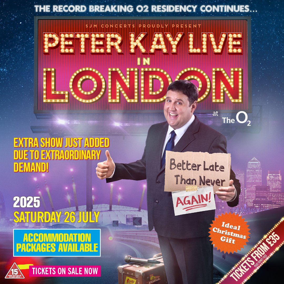 Due to extraordinary demand, an extra date has been added to Peter Kay's record-breaking residency at <a href="/TheO2/">The O2</a> in 2025!

Tickets on sale now at lnk.to/PKLdon