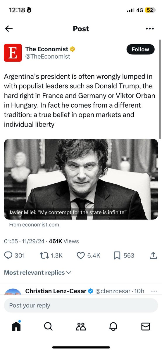 The Economist on Milei...
