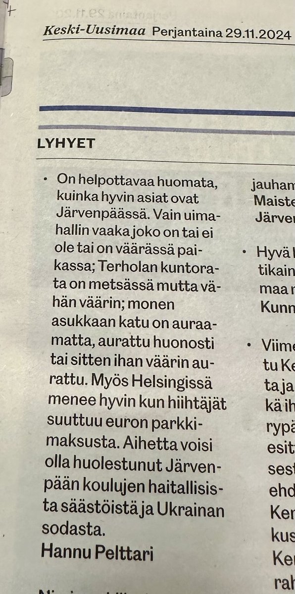 Järvenpäässä pienet asiat pielessä?