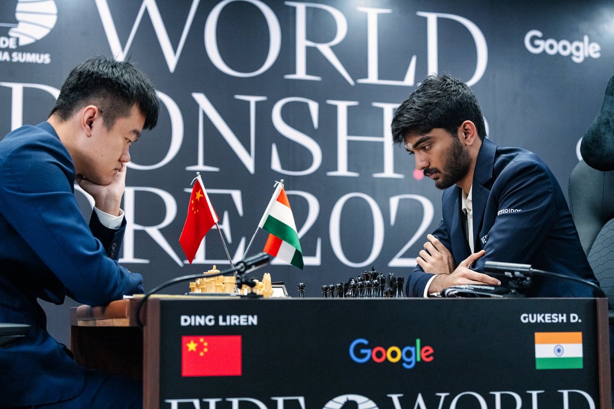 FIDE_chess's tweet image. Game 4 ended in a draw after 42 moves at the 2024 FIDE World Championship Match, presented by @Google. 

♟ Match score: 2-2
#DingGukesh
📷 Maria Emelianova