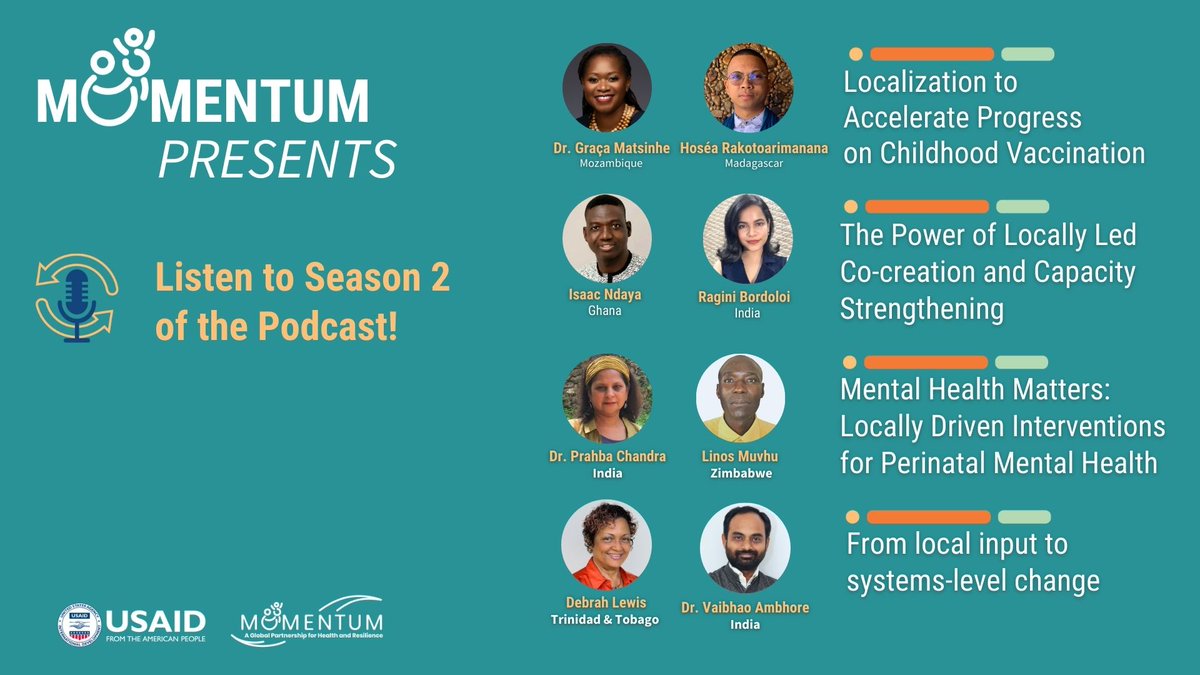 alignmnh's tweet image. Season 2 of the @USAID_MOMENTUM Presents podcast is all about #Localization: How shifting power and resources to communities can improve #MNCH around the globe.

🎧: usaidmomentum.org/momentum-prese…

#LocallyLedDevelopment #VaccinesWork #FamilyPlanning #ReproHealth #PerinatalMentalHealth