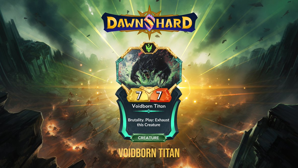 "Their cheers died with the titan’s first strike"

The Voidborn Titan emerges from the Void—a towering force of devastation, its Brutality unmatched, crushing anything in its path. 

Even exhausted from its birth, the destruction it promises is inevitable: run while you can!