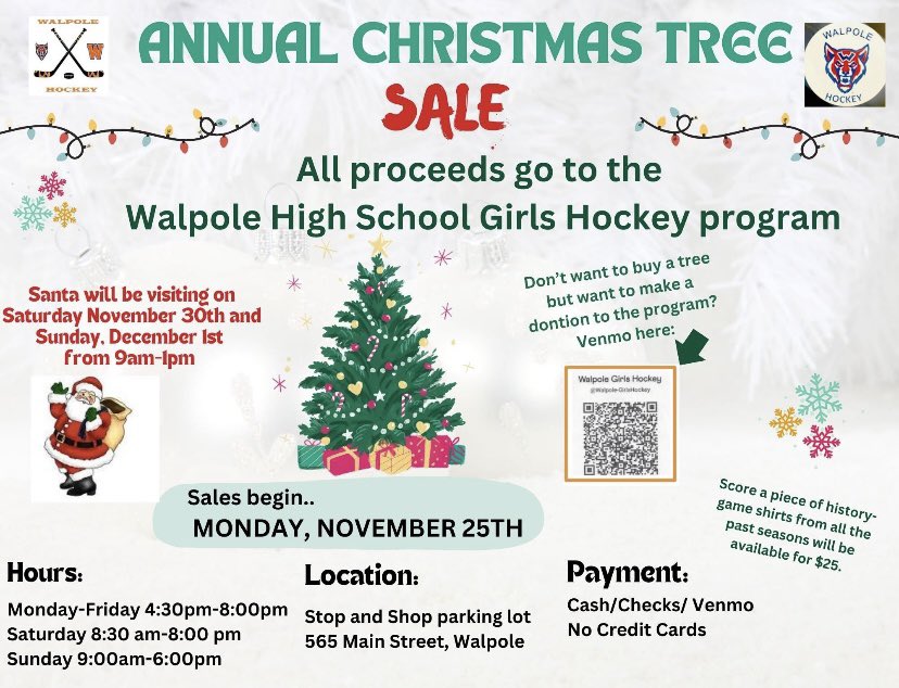 WHS Girls Hockey (@whsgirls_hockey) on Twitter photo Christmas Trees for Sale! We will be open today from 8:30 am-8:00 pm! Stop & Shop Parking Lot on Route 1A. Please support the Walpole High Girls Hockey Team! #hockeyfamily. 🎄🏒
<a href="/WalpoleAD/">Walpole High Athletics</a> Christmas Trees for Sale! We will be open today from 8:30 am-8:00 pm! Stop & Shop Parking Lot on Route 1A. Please support the Walpole High Girls Hockey Team! #hockeyfamily. 🎄🏒
<a href="/WalpoleAD/">Walpole High Athletics</a>